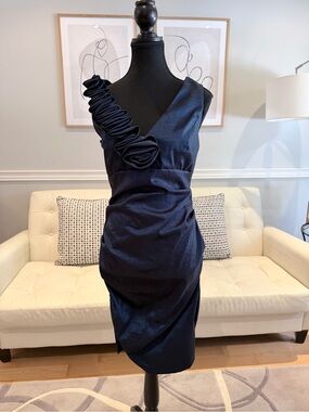 Elegant Navy Ruffle Dress - Women
